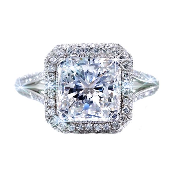 Carat Princess Cut Diamond Halo Pave Engagement Ring